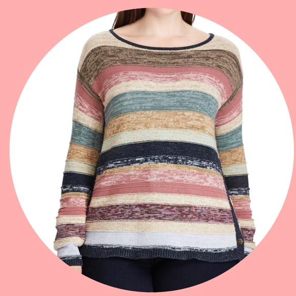 Chaps Sweaters - Plus Size CHAPS Striped Cotton Side Button Sweater